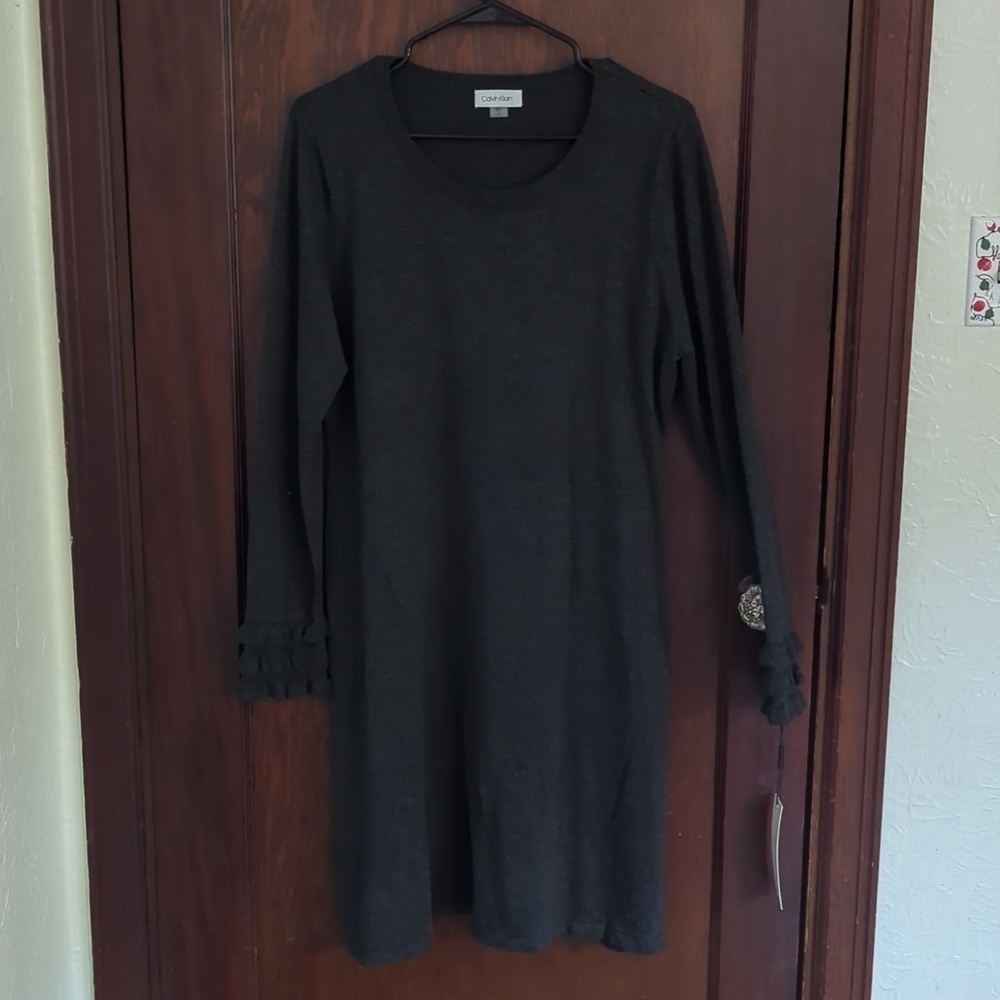 New with Tags Calvin Klein Gray Lightweight Long Sleeve Sweater Dress Size XL